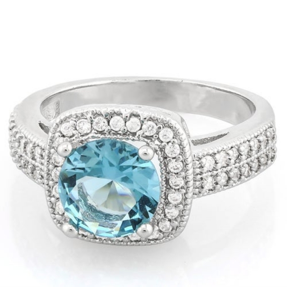 14K WGold Overlay Sky Blue Topaz, Sapphire Ring - Picture 3 of 12